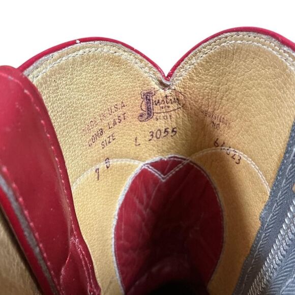 Justin Western Boots Women 7 Red Leather Side Zip Rodeo Cowgirl Roper Style - Picture 12 of 12